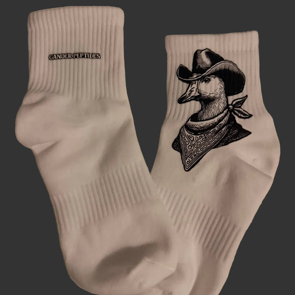 Original photograph of Cowboy Gander white crew socks