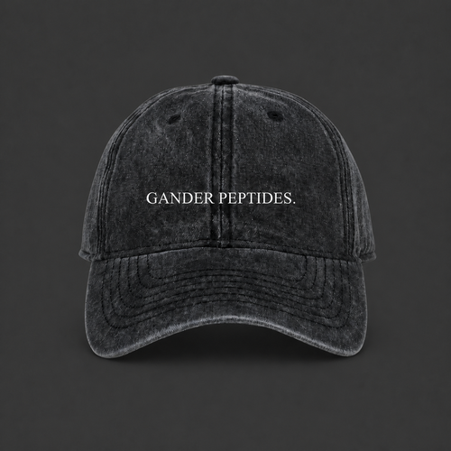 Black Gander Peptides baseball cap on a charcoal background